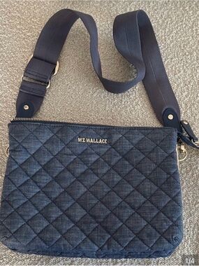 Rare MZ Wallace Quilted Crossbody in Dark Blue Denim with Gold Hardware